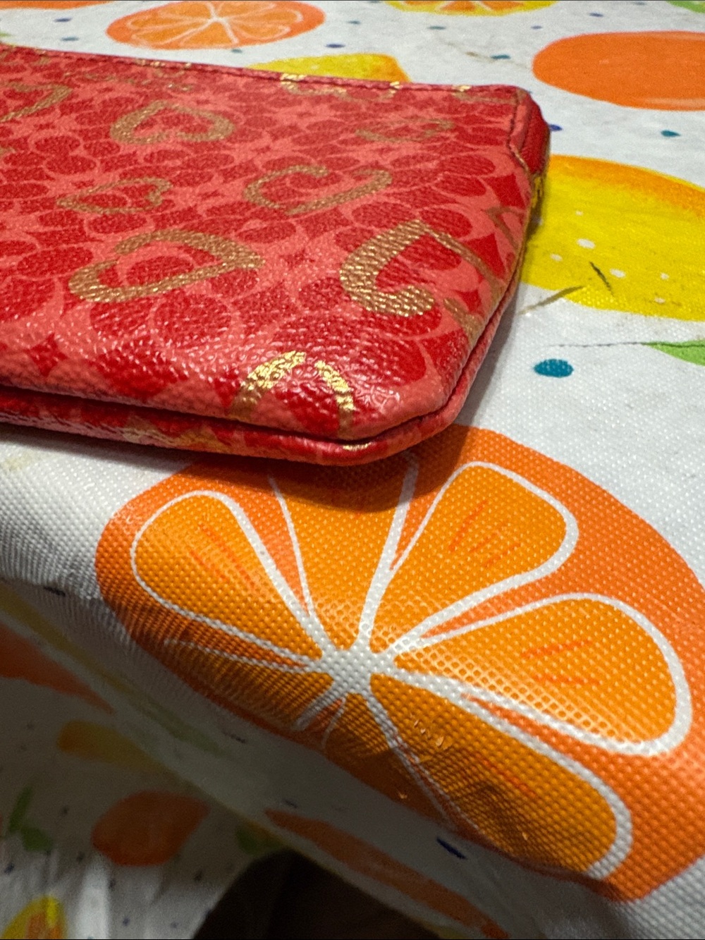 Coach Red Wristlet with Gold Heart Print - Picture 10 of 16